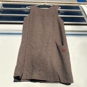 VINTAGE wool brown dress with brown buttons + pocket